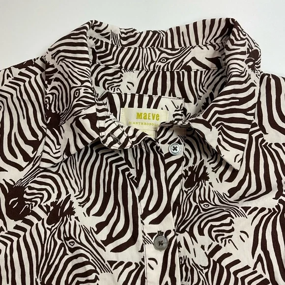 Anthropologie Maeve Bettina Dress Tiered zebra Print Buttondown Shirt Dr… - Picture 7 of 13